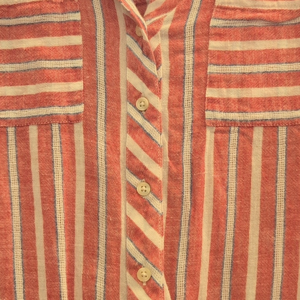 Lucky Brand XS Red and White Striped Button Down Shirt with Tie Back - Picture 5 of 10